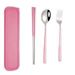 3 pezzi/set stoviglie portatili in acciaio inossidabile set creativo bacchette cucchiaio forchetta regalo, colore: rosa