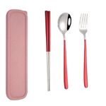 3 pezzi/set stoviglie portatili in acciaio inossidabile set creativo bacchette cucchiaio forchetta regalo, colore: rosso