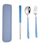 3 pezzi/set stoviglie portatili in acciaio inossidabile set creativo bacchette cucchiaio forchetta regalo, colore: blu