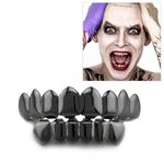 Accessori Hip Hop Set di denti d'oro Placcatura in oro reale Set di protesi superiori otto inferiori sei lisce (nero)