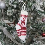 Decorazioni natalizie Calzini natalizi Calzini di lana lavorati a maglia Sacchetti regalo (Alce bianco)