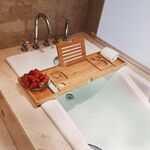 Portabottiglie da bagno per vino, supporto per tablet, mensola per vasca da bagno