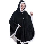 Coperta scialle morbida e calda in flanella tinta unita, colore: nero