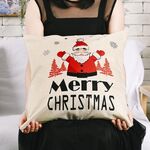 4 pezzi decorazioni natalizie federe in lino federe quadrate senza anima del cuscino (Babbo Natale)