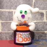 Decorazione dell'asilo del centro commerciale del contenitore di regalo del barattolo di caramelle di Halloween, stile: scatola rotonda (fantasma bianco)