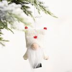 6 pezzi decorazioni natalizie berretto a doppia sfera foresta vecchio ciondolo lavorato a maglia ornamenti bambola senza volto (bianco)