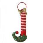 2 pezzi Decorazioni natalizie Piedi da elfo Anello in ferro Campanelli da porta Stivali da elfo Ornamenti per battente (verde)