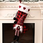 Piedi appesi Bambola senza volto Calze natalizie Sacchetto regalo per decorazioni natalizie (griglia rossa e nera)