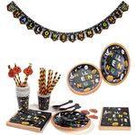 Set di 24 persone Set di stoviglie per decorazioni per feste di Halloween Set di tovaglie per piatti di carta Banner senza paglia