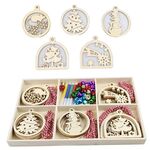 Set regalo creativo di decorazioni fai da te natalizie, ciondolo in trucioli di legno fatto a mano, stile: JM02038