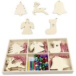Set regalo creativo di decorazioni fai da te di Natale, ciondolo in trucioli di legno fatto a mano, stile: JM02039