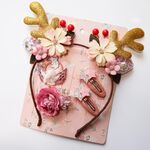 Accessori per capelli natalizi Set combinato con fascia per capelli con corna e forcina per capelli (rosa)