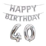 Decorazione di compleanno in foglio di alluminio palloncino da 40 pollici grande numero di alluminio foglio aerostato decorazione set, stile: 40 (argento)