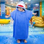 Asciugamano da bagno indossabile per bambini allungabile in cotone da casa 70 cm (Blue Shark DP19S-6)
