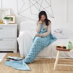 Coperta della coda di pesce della coperta a maglia della vernice della sirena, dimensioni: 60x140cm (cielo blu)