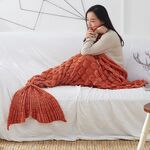 Coperta della coda di pesce della coperta a maglia della coda della sirena, dimensioni: 195x90 cm (arancione)