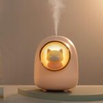 M08 Umidificatore da tavolo portatile per animali domestici carino con capsula spaziale per cartoni animati (rosa)