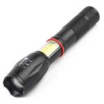Zoom telescopico Torcia a luce forte Torcia a LED magnetica ricaricabile potente, Colore: Testa nera (senza batteria, senza caricatore)