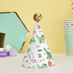 20 pezzi simpatici bambini abbronzanti cappelli di compleanno decorazione di torte cappelli da festa berretto da baseball dorato dinosauro