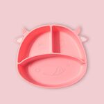 M010094 Piatto da pranzo in silicone per bambini Ciotola per mangiare anti-caduta grigliata Ciotola per ventosa antiscivolo per alimenti complementari per bambini (mucca-rosa)