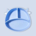 M010094 Piatto da pranzo in silicone per bambini Ciotola per mangiare anti-caduta grigliata Ciotola per ventosa antiscivolo per alimenti complementari per bambini (mucca-blu)