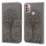 Per Motorola Moto G30 / G20 / G10 Tree & Deer Pattern Stampa pressata stampa orizzontale flip custodia in pelle (grigia)