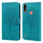 Per Motorola Moto E7i Power / E7 Power Tree & Deer Pattern Stampa pressata Custodia per telefono in pelle con apertura orizzontale (blu)