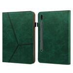 Per Samsung Galaxy Tab S7 + T970 / S7 FE T730 Custodia in cuoio a righe a righe in rilievo in rilievo (verde)