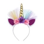 2 pz F006 Unicorn Fascia per bambini Festival di compleanno Festival Party Accessori per capelli (Golden 2)
