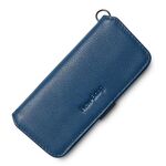 Nuovo portare il tasto tasto pull-out portamonete da uomo e donne in pelle semplice sacchetto di stoccaggio chiave (blu scuro)