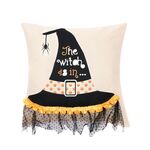 2 Pz SysDWS21 45x45cm Decorazioni di Halloween Decorazioni di stampa Federa senza nucleo interno, Stile: Cappello da Strega Pizzo