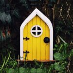 Courtyard wooden in miniatura Fairy Dwarf Door Tree Decoration (porta finestra (giallo))
