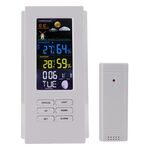 Schermo colorato wireless interni ed esterni temperatura del misuratore del misuratore di umidità del barometro Smart Digital Orologio elettronico con retroilluminazione (TS-74-W-US)