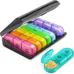 Scatola da pillola per pillole arcobaleno 21-scomparto Box di pillola di una settimana (nero + colorato)