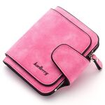 BAELLERRY Ladies Fibbia Nubuck in pelle portamonete in pelle carino piccolo portafoglio studente fresco (rosa rossa)