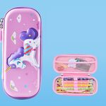 Uime EVA 3D Astuccio per matite multi-scomparto Scatola di cancelleria Materiale scolastico per bambini (Purple Pony)