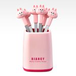 6 forchette + set di base in acciaio inossidabile sicuro portatile piccola forchetta (rosa)