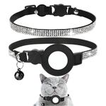 Collare per animali domestici con strass con campana per custodia Airtag Tracker (bianco diamante nero)