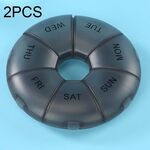 2 pezzi rotondi 7 giorni color arcobaleno portapillole portatile in plastica a sette griglie (nero)