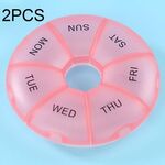 2 pz Rotonda 7 Giorni Colore Arcobaleno Portapillole Portatile Plastica Sette Griglia (Rosa)