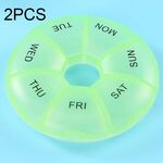 2 pezzi rotondi 7 giorni color arcobaleno portapillole portatile in plastica a sette griglie (verde chiaro)