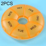 2 pz Rotonda 7 Giorni Colore Arcobaleno Portapillole Portatile Plastica Sette Griglia (Arancione)