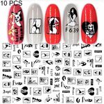 10 PCS Cartoon Heart Letters Personaggio dei fumetti Nail Art Sticker 3D Adesivi per unghie adesivi (F639)