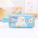 Borsa di cancelleria per studenti di grande capacità in PVC simpatico cartone animato (blu)