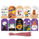 2 set di cartellini di Halloween, sacchetto regalo, scatola di caramelle, cartellini decorativi, specifiche: 50 cartellini + 50 pezzi di corda di cotone