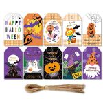 2 set di cartellini di Halloween, sacchetto regalo, scatola di caramelle, cartellini decorativi, specifiche: 50 cartellini + 50 pezzi di corda di canapa