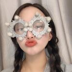 2 fermagli per capelli natalizi personalizzati con occhiali natalizi strani, colore: fiocco di neve con glitter argento