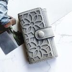 Borsa portachiavi da donna multifunzionale con tripla piega in PU (grigio)