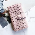 Borsa portachiavi da donna multifunzionale con tripla piega in PU (rosa)