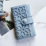 Borsa portachiavi da donna multifunzionale con tripla piega in PU (blu)